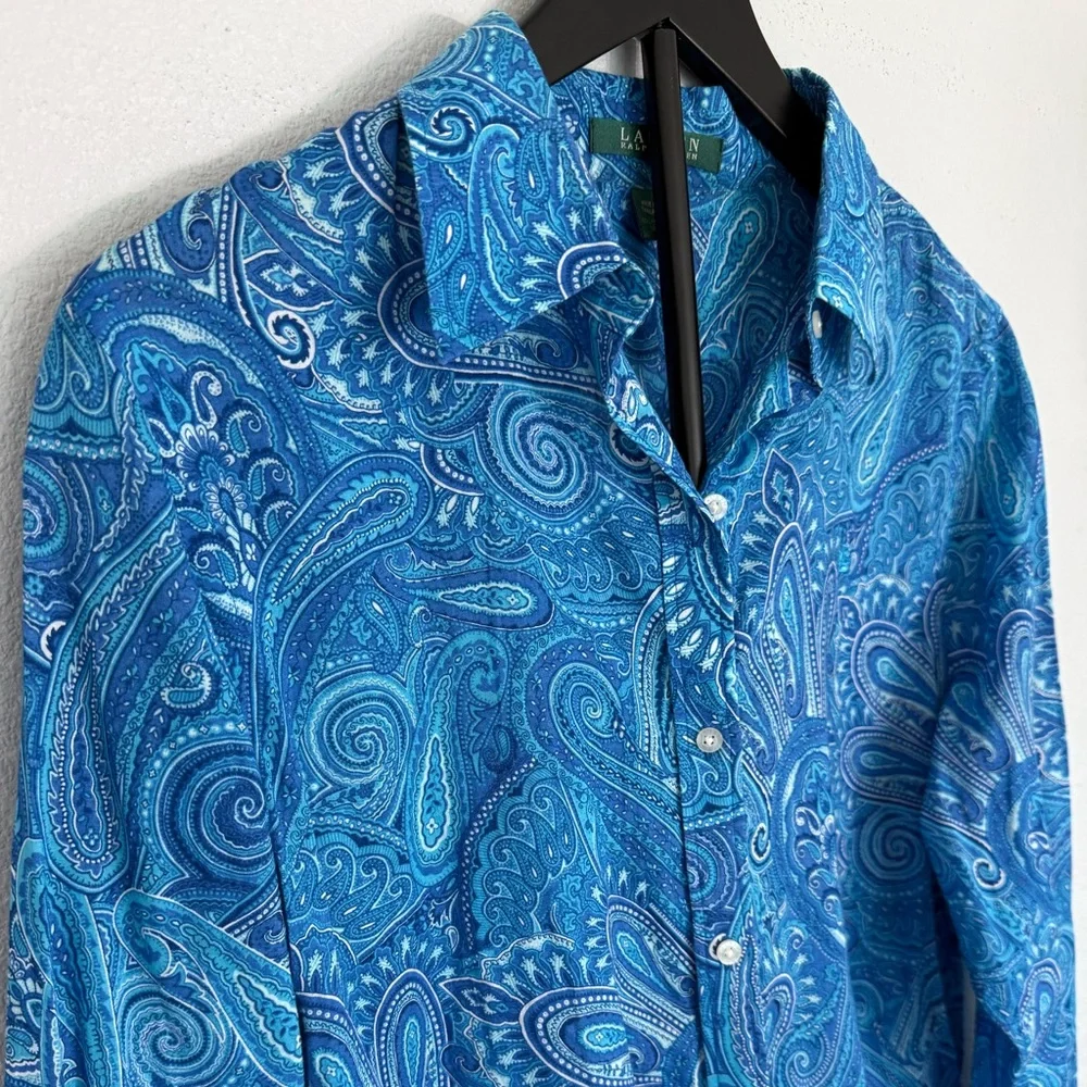 Lauren Ralph Lauren Paisley Button Down Shirt Size L - Picture 5 of 14
